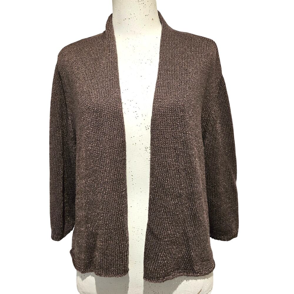 Eileen Fisher XL Silk Blend Knit Open Front Cardigan Brown Shrug Coastal Taupe